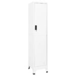 White Steel Locker Cabinet with Hanger  Shelf  Lockable Door and Air Vents for Office and School Use