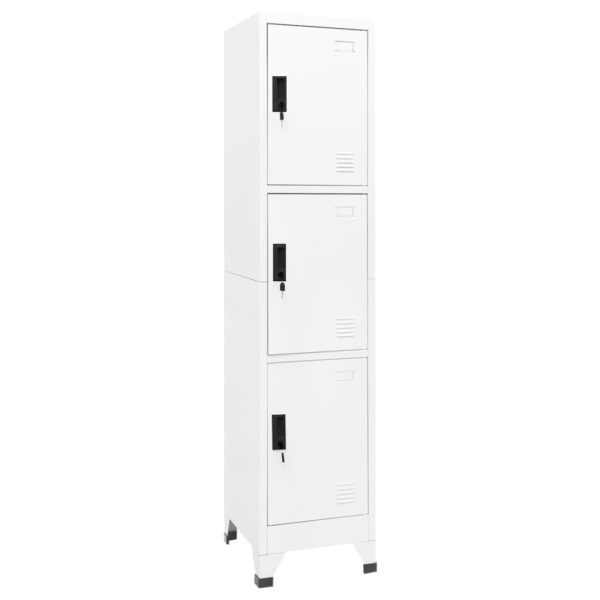 White Steel Locker Cabinet with Lockable Doors and Air Vents  Ideal for Office and School Use