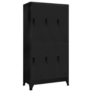 Black Steel Locker Cabinet with Hanger  Lockable Doors  Air Vents  Name Tag Holder