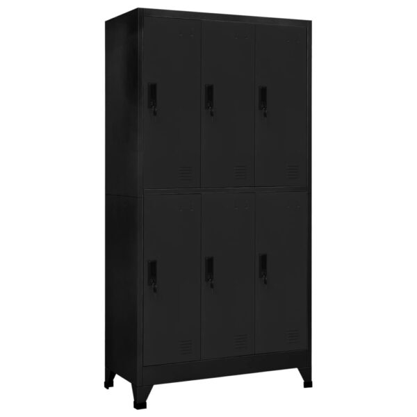 Black Steel Locker Cabinet with Hanger  Lockable Doors  Air Vents  Name Tag Holder