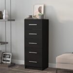 Black Tall Drawer Chest Engineered Wood Storage Organizer with Five Drawers