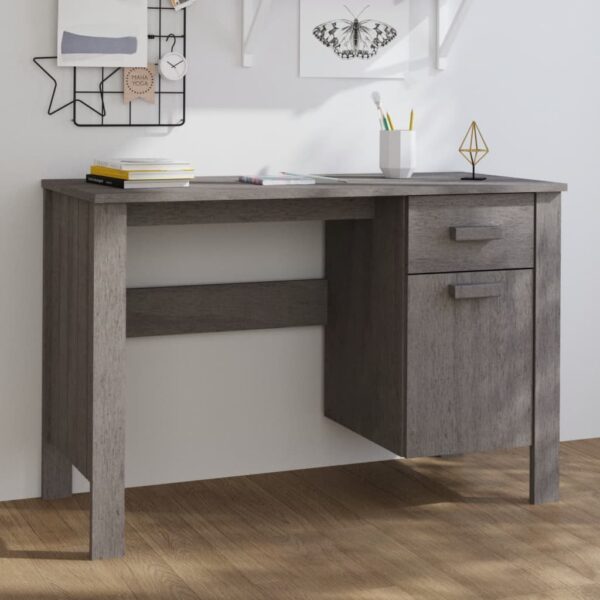 Desk "HAMAR" Light Grey 113x50x75 cm Solid Wood Pine