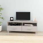 Solid Pine Wood TV Cabinet HAMAR White with Drawers and Compartments for Storage