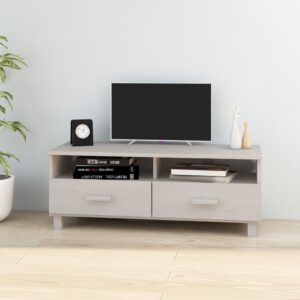 Solid Pine Wood TV Cabinet HAMAR White with Drawers and Compartments for Storage