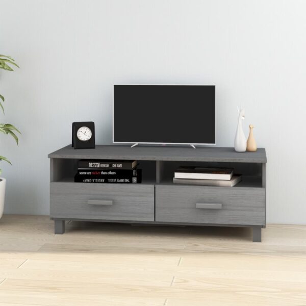 Solid Wood Pine TV Cabinet HAMAR Dark Grey with Drawers and Compartments