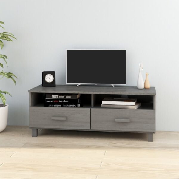 Solid Pine Wood TV Cabinet HAMAR Light Grey with Drawers and Compartments