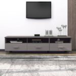 Solid Pine Wood TV Cabinet HAMAR Light Grey with 3 Drawers and Compartments