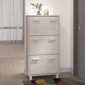 Solid Pine Wood Shoe Cabinet HAMAR White  Three Flip-Drawers  Sturdy and Practical