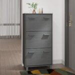 Solid Pine Wood Shoe Cabinet in Dark Grey with Three Flip Drawers - HAMAR Range