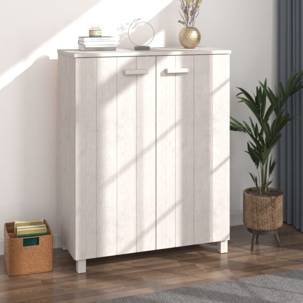 White Solid Pine Wood Shoe Cabinet HAMAR with Three Shelves and Wooden Handles