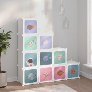 Kids Cube Storage Cabinet with 10 Cubes in White PP - Lightweight  Easy to Clean  Ample Storage Space