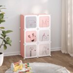 Kids Cube Storage Cabinet in Pink with 6 Cubes  PP Material  Lightweight  Easy Assembly  Ample Space