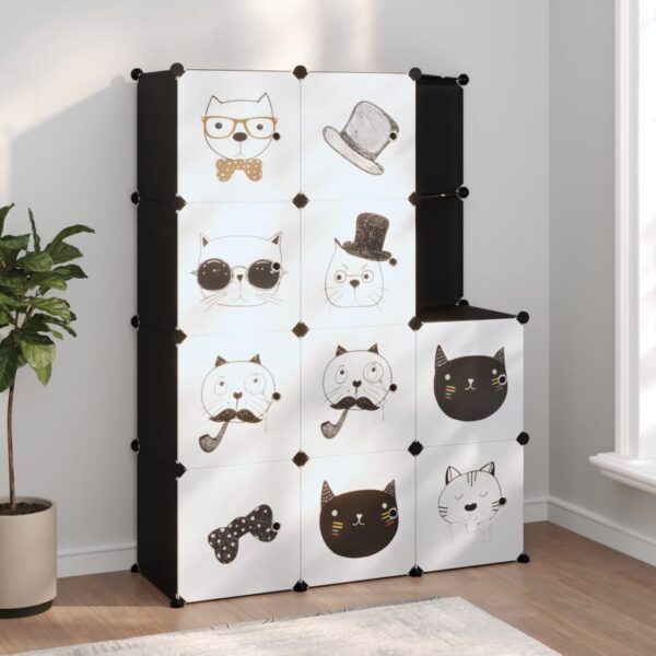 Kids Cube Storage Cabinet with 10 Cubes in Black PP - Lightweight  Easy to Assemble  Space Saving