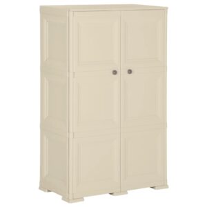 Angora White Plastic Cabinet with Wood Design - Compact Storage Solution for Home and Office