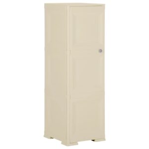 Compact Plastic Cabinet in Angora White with Wood Design - Ideal for Home and Office Storage