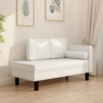 Chaise Lounge with Cushions and Bolster Cream Faux Leather