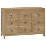 Vintage Charm Solid Teak Wood Chest of Drawers with Nine Storage Spaces and Sturdy Top