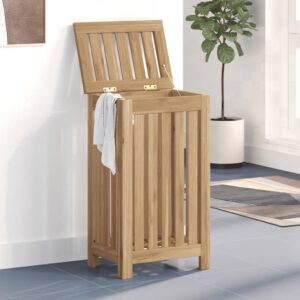 Solid Teak Wood Wash Bin - Ample Storage Space  Sturdy Frame  Slatted Design  With Lid