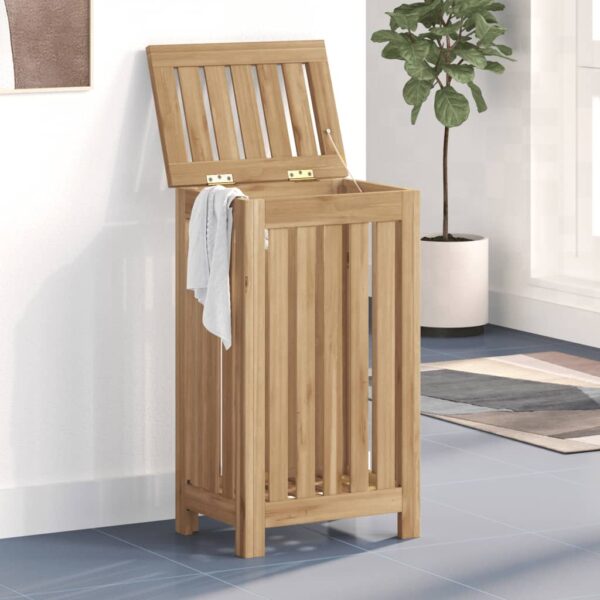 Solid Teak Wood Wash Bin - Ample Storage Space  Sturdy Frame  Slatted Design  With Lid