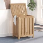 Solid Teak Wood Wash Bin - Ample Storage  Sturdy Frame  Slatted Design  Ideal for Bathroom or Bedroom