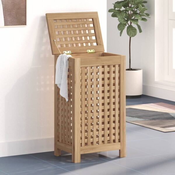 Solid Teak Wood Wash Bin - Lattice Design  Ample Storage  Ideal for Bathroom or Bedroom