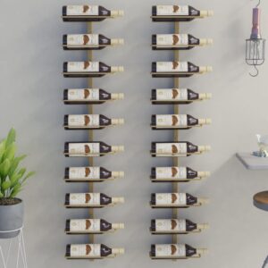 Wall-mounted Wine Rack for 10 Bottles 2 pcs Gold Metal