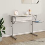 Adjustable Craft Desk in White and Grey  Engineered Wood and Steel  with Storage Shelf