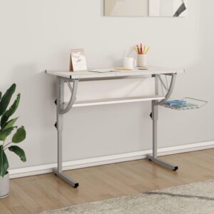 Adjustable Craft Desk in White and Grey  Engineered Wood and Steel  with Storage Shelf