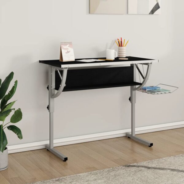 Adjustable Craft Desk in Black and Grey  Engineered Wood and Steel  with Storage Shelf