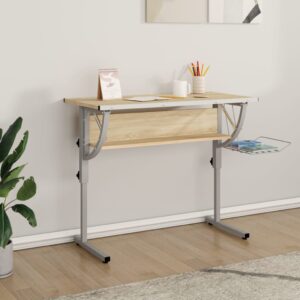 Adjustable Craft Desk in Sonoma Oak and Grey  Engineered Wood and Steel  with Storage Shelf