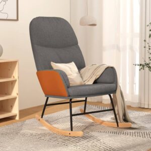 Comfortable Light Grey Fabric Rocking Chair with Armrests  Faux Leather   Foam Filling