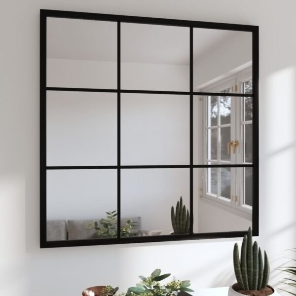 Stylish Wall Mirror in Black  60x60 cm  Metal Frame  Easy Install  Space Saving  Classic Design