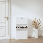 Stylish White Shoe Cabinet Engineered Wood with Three Drawers for Organised Storage