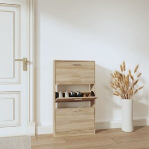 Stylish Oak Shoe Cabinet with 3 Drawers  Engineered Wood  Ideal for Hallway  Living Room  Bedroom