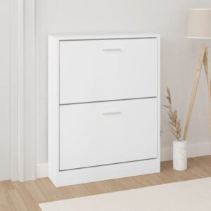 Stylish White Shoe Cabinet Engineered Wood with Two Drawers for Organised Storage