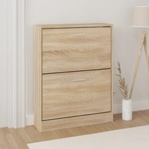 Stylish Oak Shoe Cabinet with Two Drawers  Engineered Wood  Ideal for Hallway or Bedroom