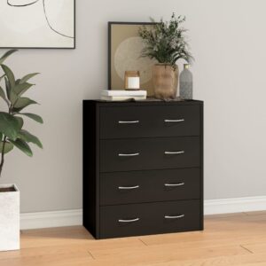 Stylish Black Sideboard with Four Drawers  Engineered Wood  Ample Storage  Durable