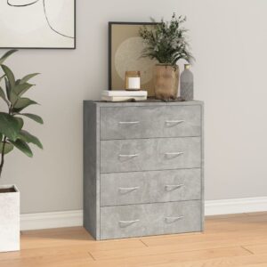 Stylish Concrete Grey Sideboard with Four Drawers  Durable Engineered Wood  Ample Storage