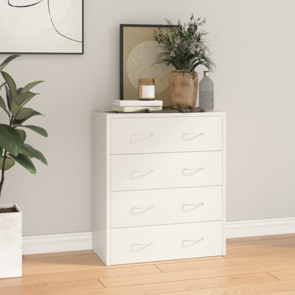 High Gloss White Sideboard with Four Drawers  Engineered Wood  Ample Storage Space