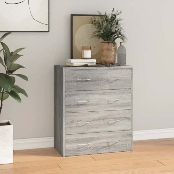 Stylish Grey Sonoma Sideboard with Four Drawers  Durable Engineered Wood  Ample Storage Space