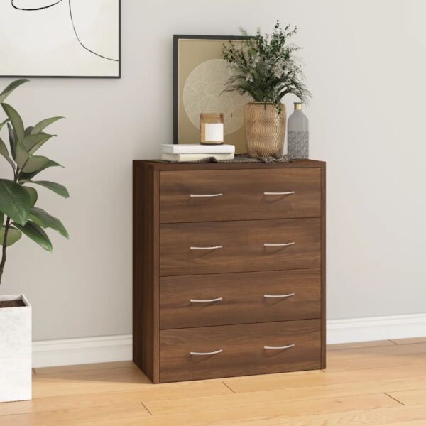 Stylish Brown Oak Sideboard with Four Drawers - Durable Engineered Wood - Ample Storage Space