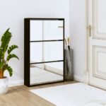 Stylish Black Shoe Cabinet with Mirror  3-Layer  Engineered Wood and Glass  Ideal for Hallway or Bedroom