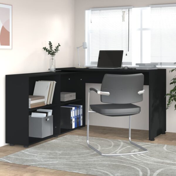 Modern Corner Desk in Black  Engineered Wood  L-Shaped or In-Line Assembly  with Ample Storage