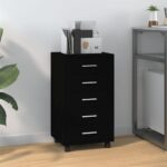 Black Engineered Wood Drawer Cabinet with Castors - Stylish Office Storage Solution