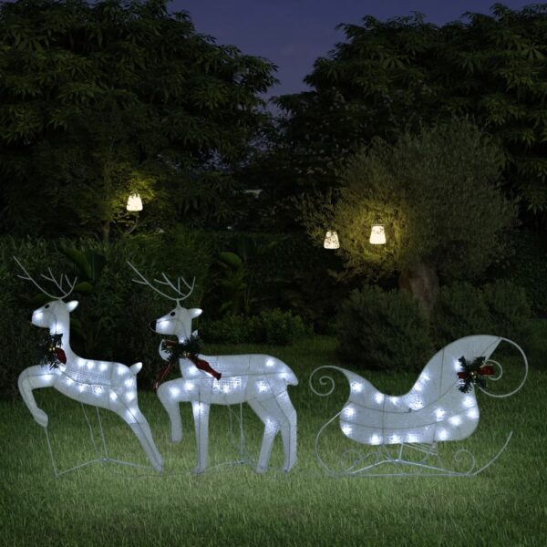 Outdoor Christmas Decoration Reindeer & Sleigh with 60 LED Lights  White  Energy-Efficient