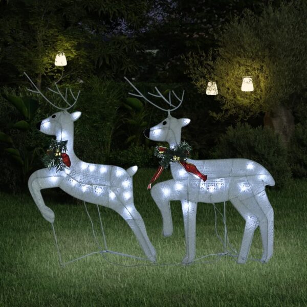 Christmas Reindeer Decorations Set of 2 with White LED Lights Indoor Outdoor Use