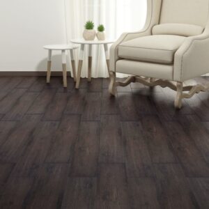 Self-Adhesive PVC Flooring Planks Dark Brown Mimicked Wood Texture Waterproof Antistatic