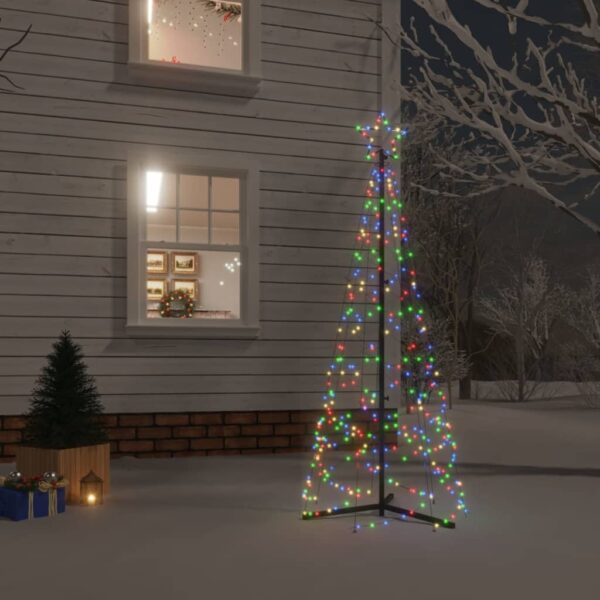 Colourful LED Christmas Cone Tree 200 Lights 70x180 cm  Zigzag Design  8 Lighting Effects