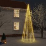 LED Christmas Tree with Spike  Warm White Lights  500cm Tall  8 Lighting Effects  Compact Design