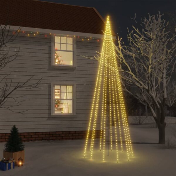 LED Christmas Tree with Spike  Warm White Lights  500cm Tall  8 Lighting Effects  Compact Design